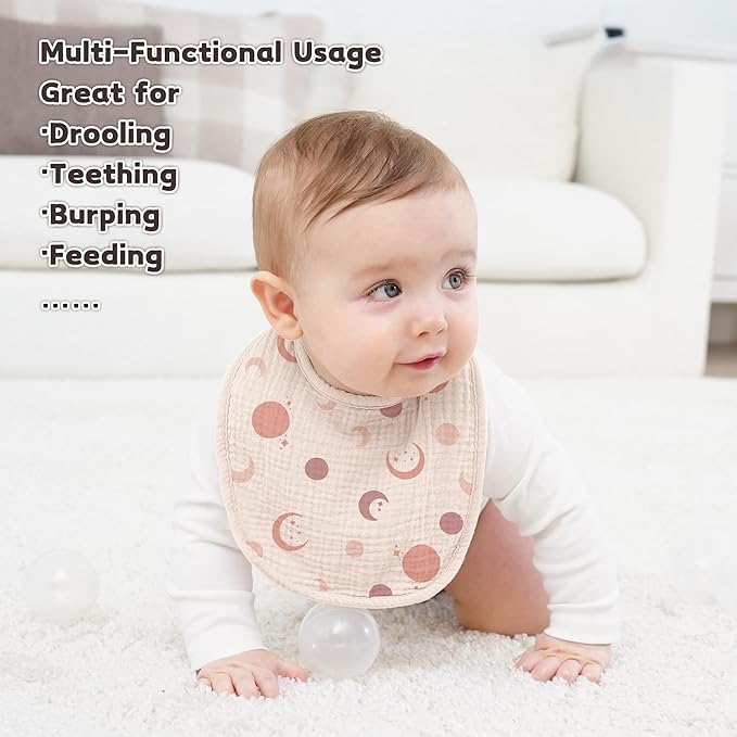 Susurration Muslin Baby Bibs 8 Pack Bandana Drool Bibs, Soft Square Adjustable Baby Drooling Bibs for Unisex Girls & Boys