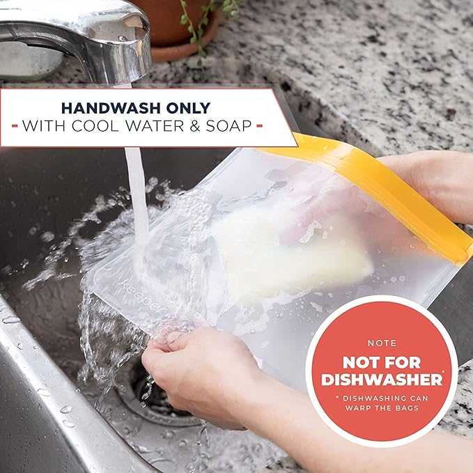 Keeper Reusable Sandwich Bags (Set of 5, 32oz) - Extra Thick Reusable Ziplock Bag For Food, Lunch Storage. Reusable Snack Bags for Kids Are Resealable. Plastic Lunch Baggies Are Washable, Freezer Safe