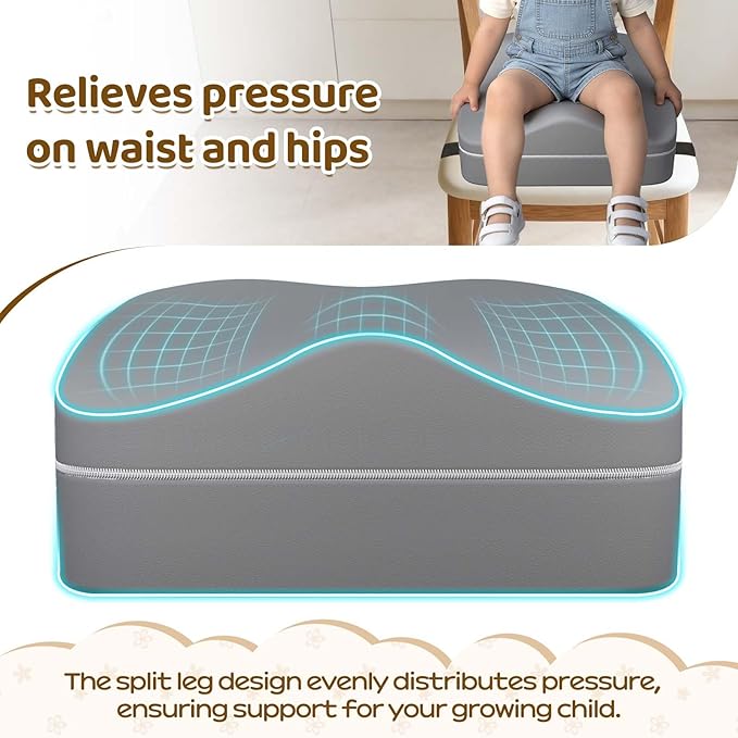 Ergonomic 2-in-1 Toddler Booster Seat for Kitchen Chair, Booster Seat for Dining Table Promotes Good Posture, Non-Slip Base & TPU Waterproof Cover & Double Safety Strap, fit for 18 Months to 5 Years
