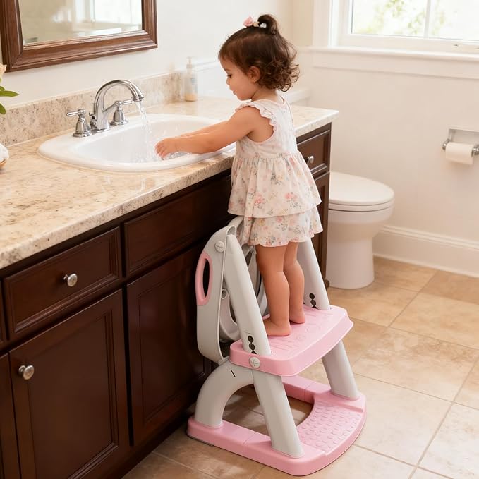 Potty Training Seat with Step Stool Ladder, Toddler Toilet Seat for Boys Girls, Adjustable 6 Heights Fits Round & Elongated Toilets, Anti-Slip Pads & Leak-Proof Guard