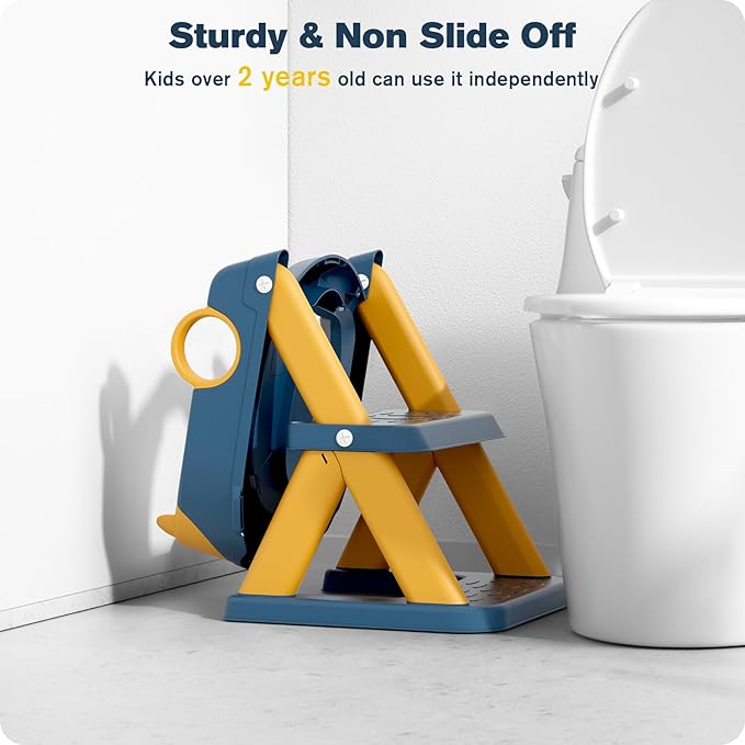 Rabb 1st® Potty Training Seat, Toddler Toilet Seat for Kids Boys Girls, 2 in1 Potty Training Toilet with Step Stool, 6 Adjustable Height, Splash Guard, Stable Triangular Anti-Slip Design