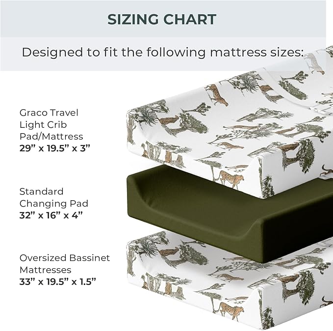 Pobi Baby - 2 Pack Premium Quality Changing Pad Cover - Ultra-Soft Cotton Blend, Stylish Animal Woodland Pattern, Safe and Snug for Baby (Safari)