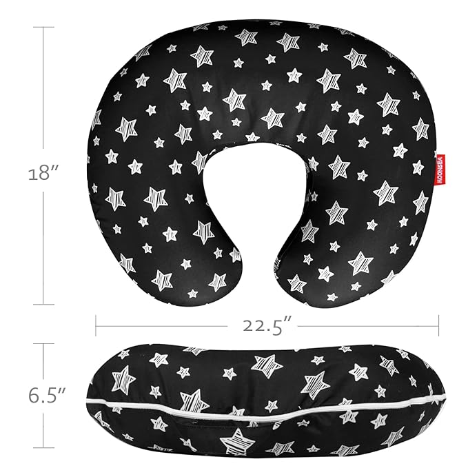 Nursing Pillow Cover for Baby Snug Fits Boppy Nursing Pillows, Super Soft, for Breastfeeding Moms, Black Star