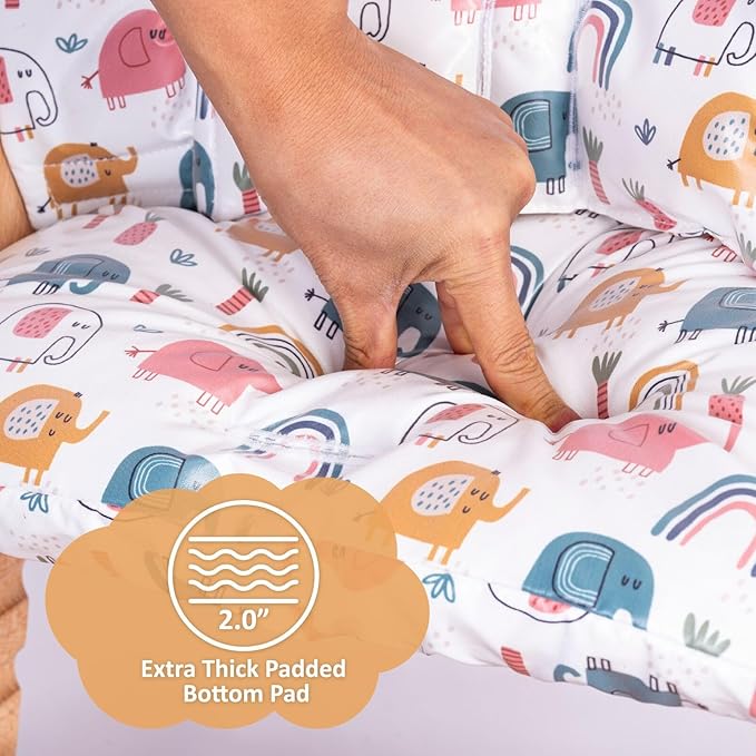 Waterproof & Extra Padded Soft Dining Chair Seat Cushion, Wipe Clean Cushion for Stokke Tripp Trapp High Chair, 18" L x 11" W, Compatible & Convertible Design (Colorful Elephants)