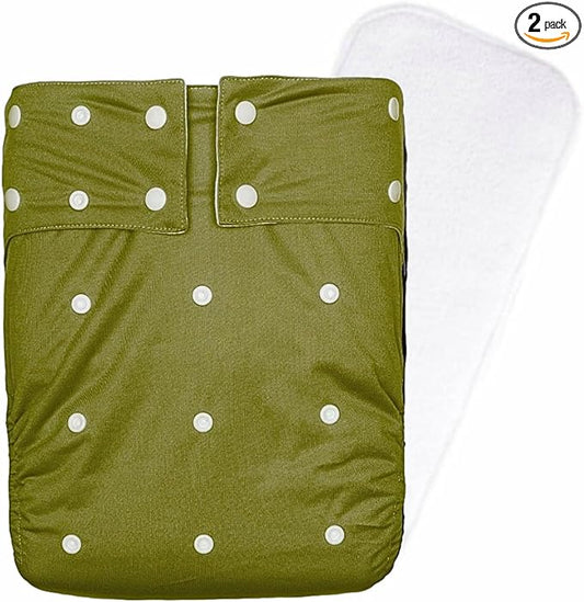 Kawaii Adult Reusable Cloth Diaper - Large Waterproof Incontinence Underwear with Super Absorbent Insert - Leak Proof Protection for Teen/Adult, Olive Green