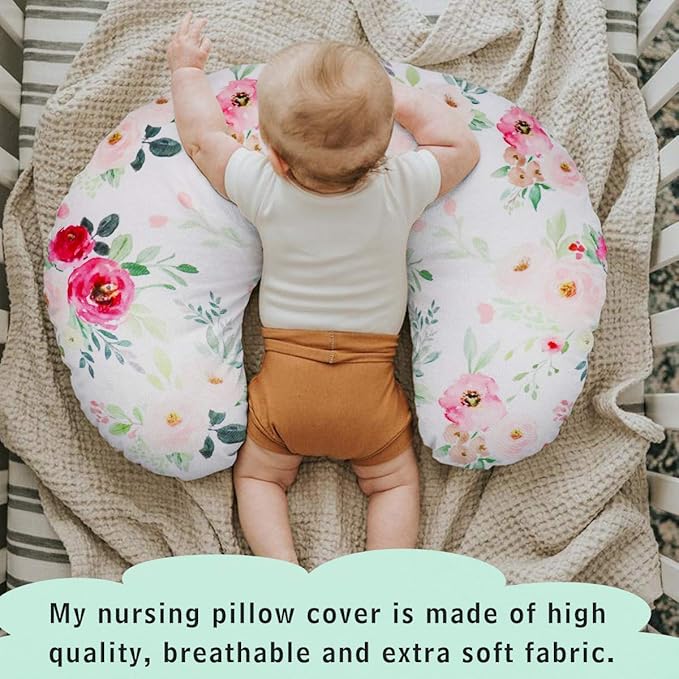 TANOFAR Floral Nursing Pillow Cover, Breastfeeding Pillow Slipcover for Baby Boys & Girls, Nursing Pillow Case for Newborn, Soft Fabric Fits Snug On Infant, Washable & Breathable, Watercolor Flower