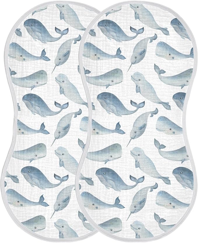 vvfelixl Baby Burp Cloths Whale Dolphin Baby Newborn Cotton Burping Cloths Set Baby Washcloths 4 Pack