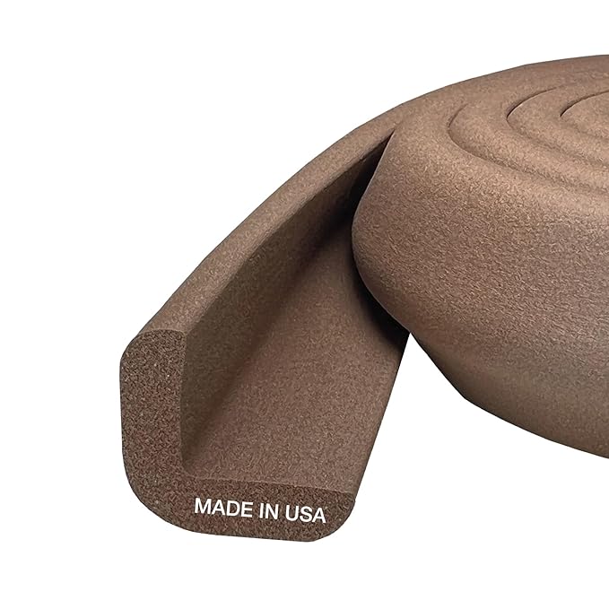 Kidkusion Baby Proof Edge Guards for Safety | Made in The USA | 40 Feet | Brown | Edge Protectors for Furniture, Tables, Fireplaces | Heavy Duty Tape Included