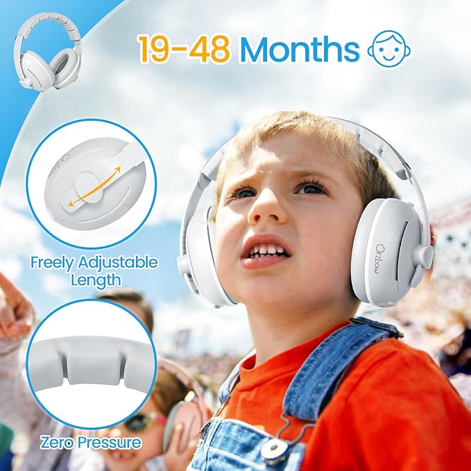 2-in-1 Baby Ear Protection for Babies Infant up to 48 Months, Baby Noise Cancelling Headphones with Cute Bear Design, Ear Muffs Noise Protection with Non-Slip Band for Airplane Travel Sleep, Gray