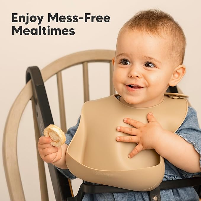 KeaBabies 2-Pack Silicone Bibs for Babies, Toddlers Girl, Boy – Sturdy Food-Grade Baby Bibs for Eating, Large Food Catcher, Clean & Put On Easily, Waterproof Toddler Feeding Essentials (Terracotta)
