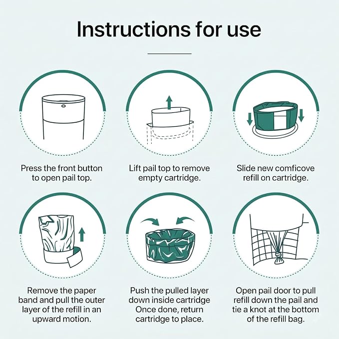 6 Pack Diaper Pails Refills for De-k-or Mini, 30% Extra Thick Heavy Duty Leak-Proof Liners, Multi-Layer Odor Defense Film, Holds 1980 Diapers, Fresh Scented Baby Changing Essentials