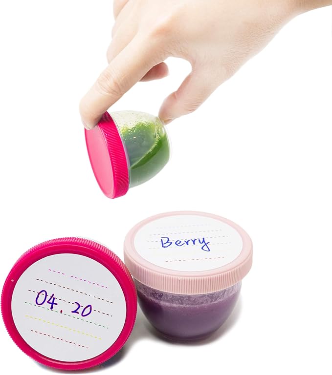 Youngever 18 Sets Baby Food Storage, 2 Ounce Baby Food Containers with Lids, 9 Pink Colors, with Lids Labels