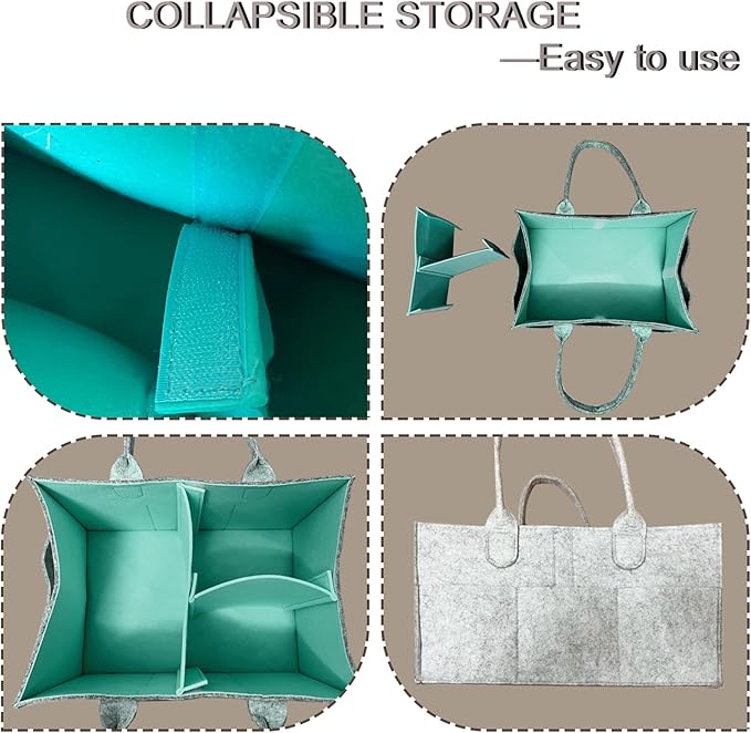 Baby Diaper Caddy - Practical, Modern Style - Baby Basket - Light Gray & Green