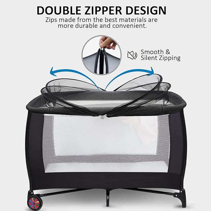Mosquito Net for Pack n Play, Pack and Play Cover, Travel Crib Net to Keep Cats Out, Crib Tent with 2-Way Zipper for Playpen, Mini Crib, Black