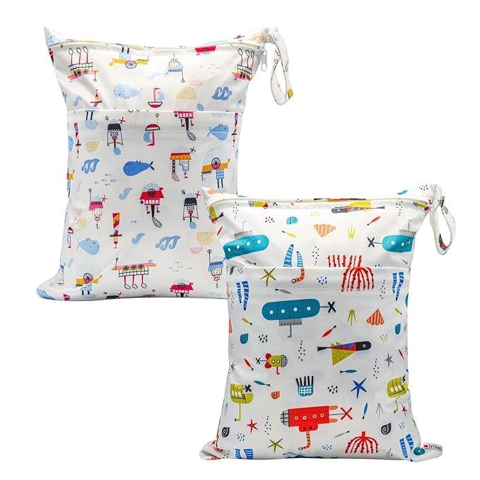 Wet Bag,2 pcs Baby Wet Dry Cloth Diaper Bags,Washable, Reusable for Travel, Stroller, Pool,Beach, Wet Swimsuits,Dirty Gym Clothes, Toiletries, Toys,Mommy Bag (Color 24)