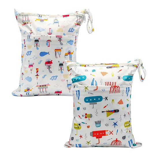 Wet Bag,2 pcs Baby Wet Dry Cloth Diaper Bags,Washable, Reusable for Travel, Stroller, Pool,Beach, Wet Swimsuits,Dirty Gym Clothes, Toiletries, Toys,Mommy Bag (Color 24)