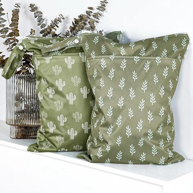 Wet Dry Bags with Two Zippered Pockets and Handle, Reusable Storage Bag for Breast Pump Parts & Baby Items, Waterproof Diaper Bags, Yoga Gym Bag for Swimsuits or Wet Clothes-2pcs, 11.8*15.75"