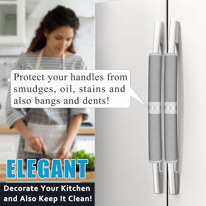 Refrigerator Door Handle Covers, Set of 6, Keep Your Kitchen Appliance Clean from Food Stains, Smudges, Drips, Oil, Washable and Form-Fitting, Protector for Fridge, Ovens, Dishwashers(Grey)