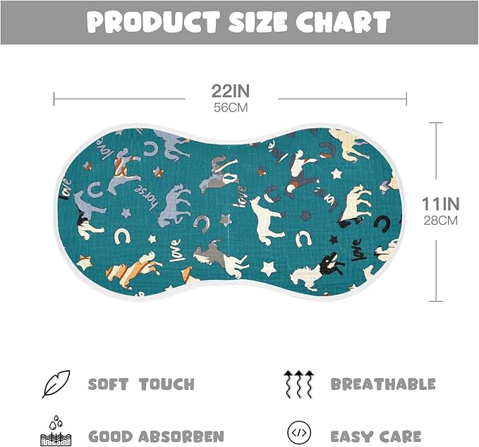 Horse Pattern Star Horseshoes Letter Muslin Burp Cloths for Baby 2 Pack 100% Cotton Baby Washcloths Bibs for Boy Girl