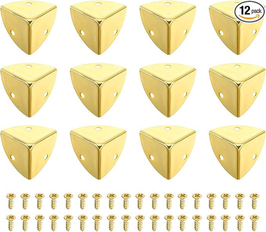 uxcell 12 Pcs Metal Corner Protectors, 28mm Box Edge Guard Protector, with Mounting Screws for Furniture Cabinet Speaker Protection Home Decorative, Gold