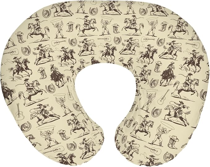 Vintage Cowboy Baby Nursing Pillow Covers for Boy Girl Western Horses Boots Hats Nursing Pillow Slipcovers for Breastfeeding Pillows Country Western Soft Stretchy Removable Covers for Newborn Infant