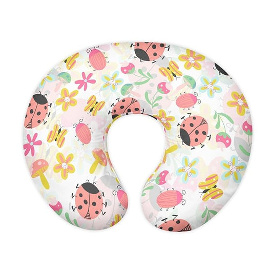 Forchrinse Pink Ladybug Floral Nursing Pillow Cover for Baby Girls Soft Ladybug Breastfeeding Pillow Cover Washable Infant Feeding Cushion Cover, Medium