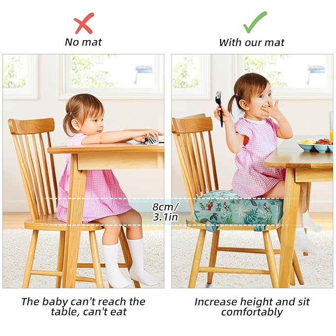 Zicac Portable High Chair Increasing Seat Cushion for Travel Dining Seat Pad for Toddler Kids Baby Infant Washable Thick Chair Seat Pads (Green)