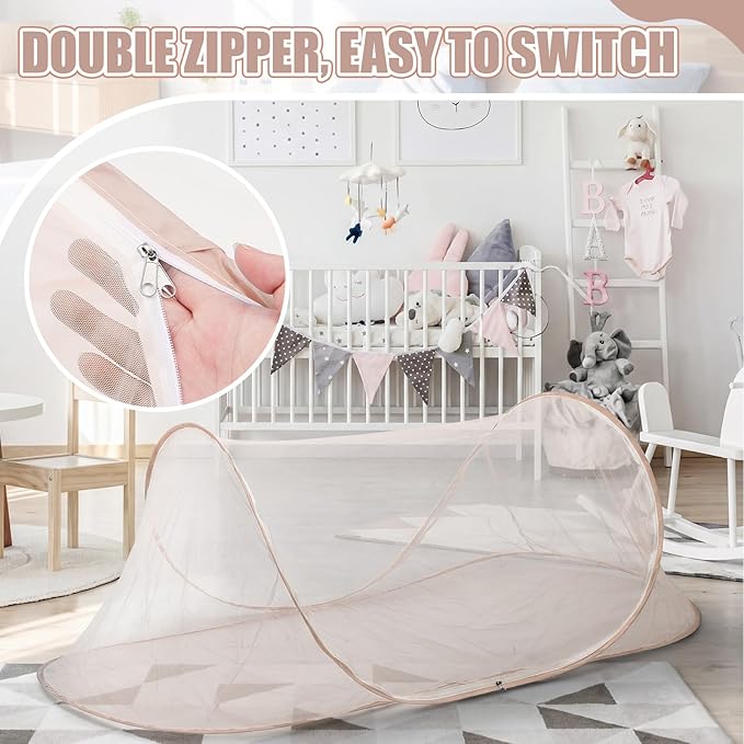 2 Pcs Large Pop up Mosquito Tent Portable Foldable Mosquito Bug Net for Bed Camping Travel Patio Outdoor 78 * 31 * 22 Inch Bug Netting Mesh Tent Canopy for Adults Bedroom, Brown