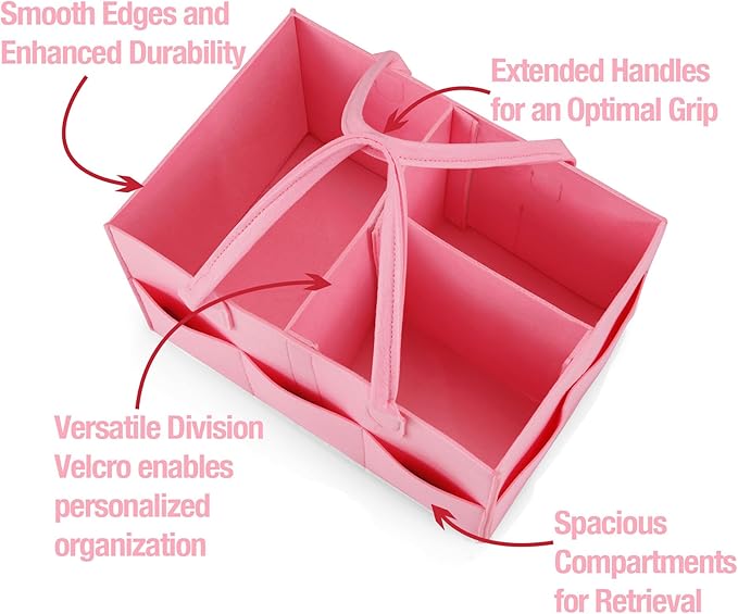 PandaEar Baby Diaper Caddy Organizer, Portable Diaper Holder Organizer Nursery Storage Basket for Wipes & baby stuff, Collapsible Baby Organizer with Divided Design (Light Pink)