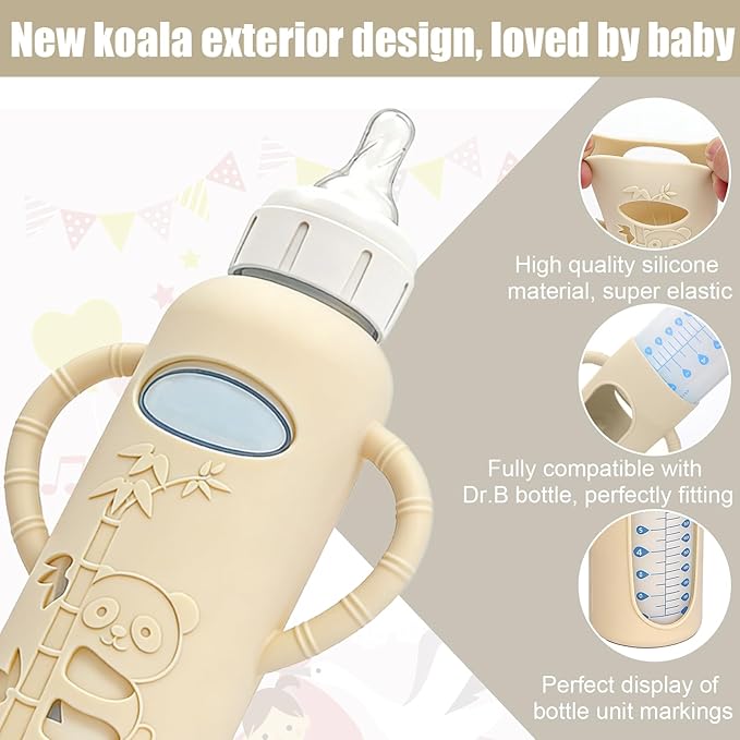 3 Pack Silicone Sleeves for Dr. Brown's Glass Bottles 8 OZ - Anti Breakage Baby Bottle Holder, Compatible with Dr. Brown's Glass Bottles for Babies with Handle (Other Products Cannot be adapted)