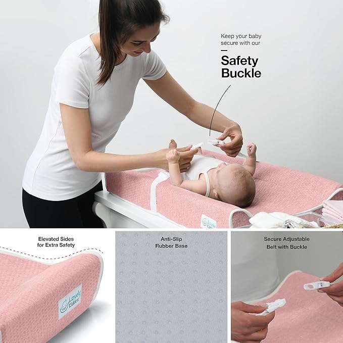 Changing Pad - Foam Contoured Baby Changing Pad for Dresser, Waterproof Diaper Changing Table Pad, Includes Soft, Removable & Washable Non-Slip Cover, Bonus Portable Toy Bar with Music Mode Included