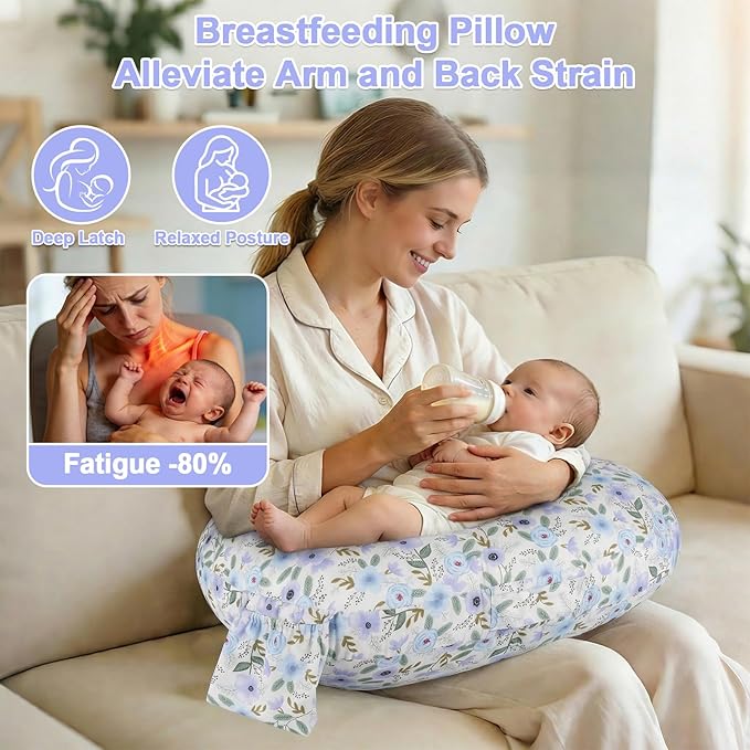 x-vesolje Plus Size Nursing Pillow Wider Support, Breastfeeding Pillow with Adjustable Strap Fit All Body Type, Ergonomic Breast Feeding Pillow, Baby Feeding Pillow for Mom- Max Size/Leaves