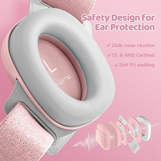Orzbow Baby Headphones for Noise, Baby Ear Muffs Noise Protection for Newborn Toddler 3-48 Months - CE & ANSI Certified, Adjustable Infant Ear Protection for Travel Sleep, 25dB Sound Reduction, Pink
