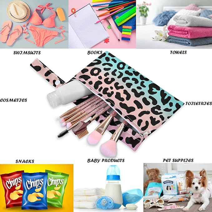 visesunny Colored Leopard Grain 2Pcs Wet Bag with Zippered Pockets Washable Reusable Roomy Diaper Bag for Travel,Beach,Daycare,Stroller,Diapers,Dirty Gym Clothes,Wet Swimsuits,Toiletries
