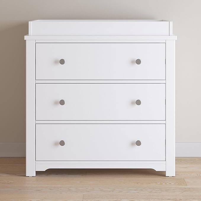 Child Craft Harmony 3-Drawer Dresser with Changing Table Topper, 38" W Nursery Dresser and Changing Station, Smooth Glides, Baby-Safe Finish, Matte White
