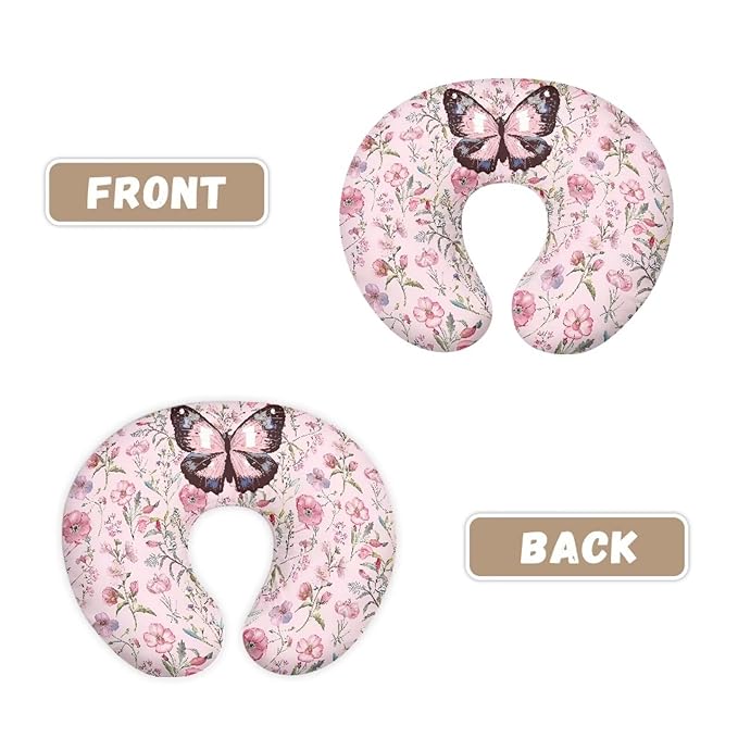 Pink Flower Butterfly Baby Fashion Nursing Pillow Cover Baby Breastfeeding Slipcover Newborn Safety and Comfy Cover for Daily Life, 1 Pack