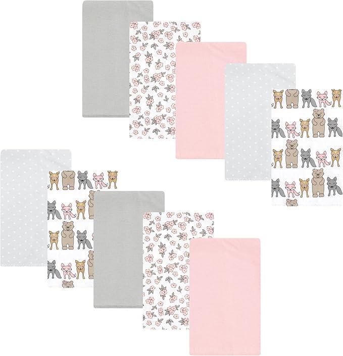 Luvable Friends Hudson Baby Flannel Burp Cloths 10pk, Woodland Bloom Pink
