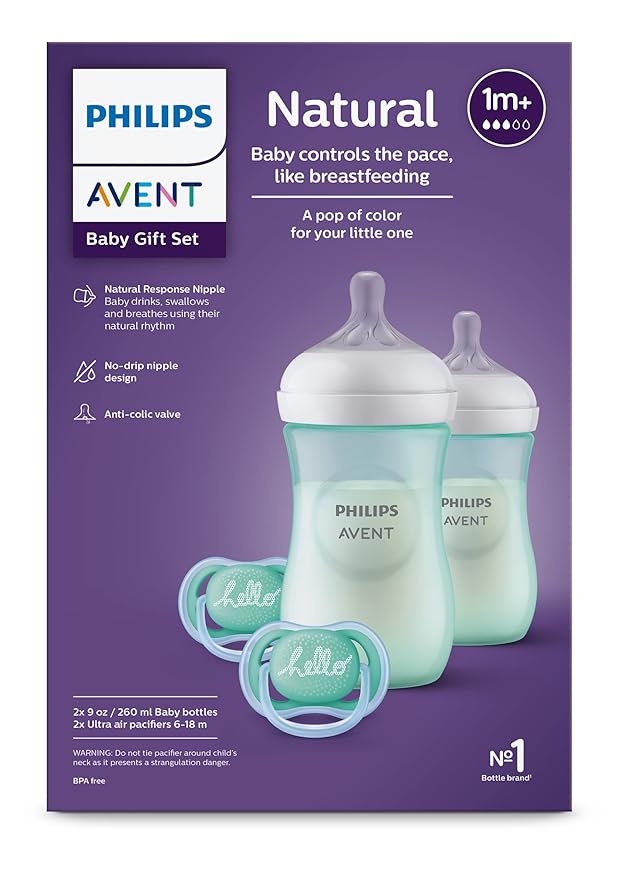 Philips AVENT Natural Baby Bottle with Natural Response Nipple, Teal Baby Gift Set, SCD837/02 (Pack of 24)