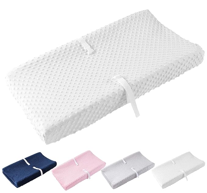 LOONAH Compact Small Changing Pad with Cover - 27" X 16" Contoured Baby Diaper Changing Pad for Combo Crib with Changing Table-Waterproof & Hypoallergenic, Safety Strap with Quick-Release Buckle-White