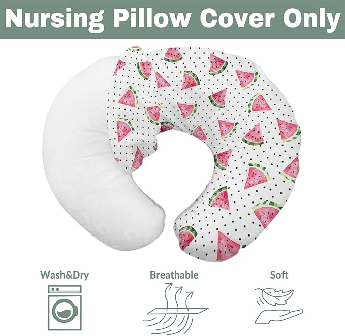 Watercolor Watermelon Dots Baby Nursing Pillow Covers for Boy Girl Tropical Summer Fruits Nursery Slipcovers for Breastfeeding Pillows Beach Vacation Soft Stretchy Removable Covers for Newborn Infant