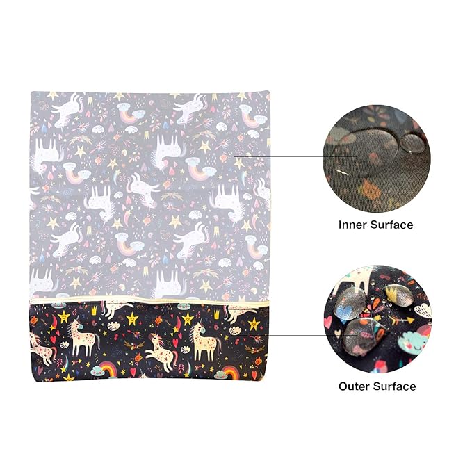 FLOCK THREE Waterproof and Reusable Wet Bag Diaper Stroller Water Resistant Swimsuit Travel Toiletries Yoga Gym Washable Carrier Unicorn Large 12.6'' x 16.5''
