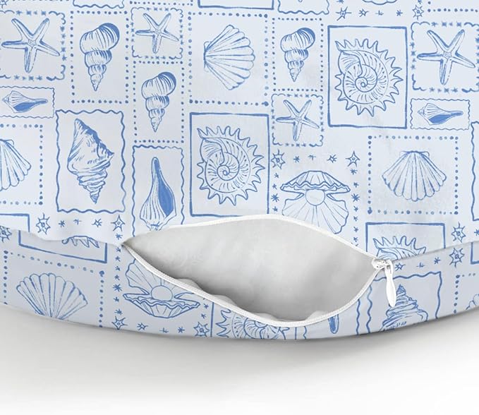 Blue Seashells Baby Nursing Pillow Covers for Boy Girl Boho Beach Conch Nursery Feeding Pillowcase for Breastfeeding Pillows Pastel Summer Coastal Soft Stretchy Removable Cover for Newborn Infant