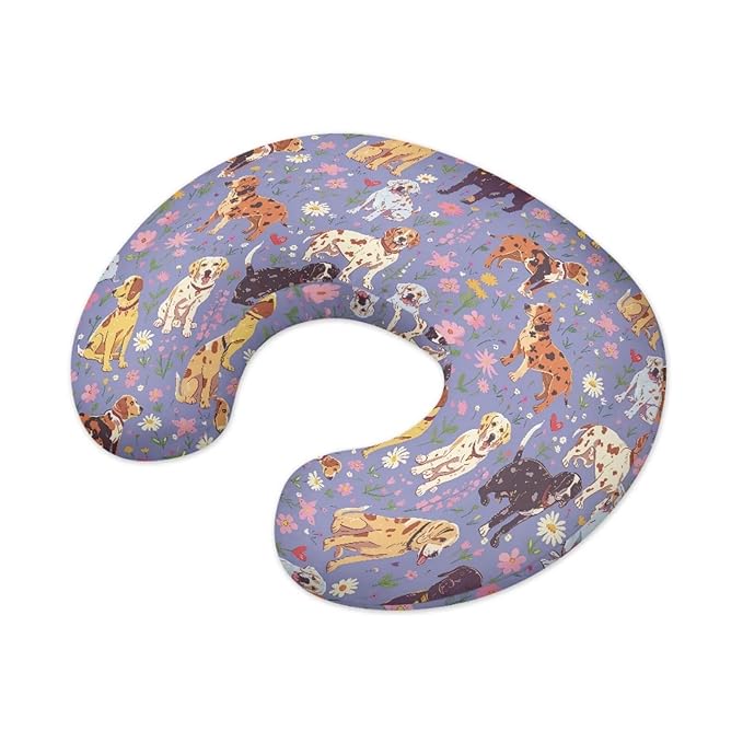 Jeiento Cute Dog Theme Pillow Covers Comfortable Pillowcase Floral Puppy Feeding Pillow Covers,Purple Breastfeeding Pillow Slipcover Fits U-Shaped Nursing Pillow