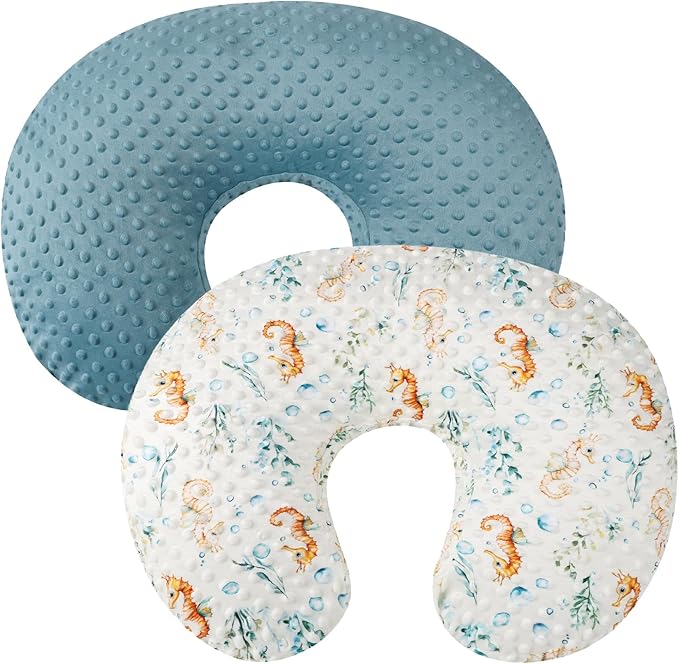 Dot Nursing Pillow Cover Set 2 Pack Nursing Pillow Slipcovers, Ultra Soft Compatible with Boppy Pillow,Standard Pillow for Baby Boy Girl Blue, Seahorse