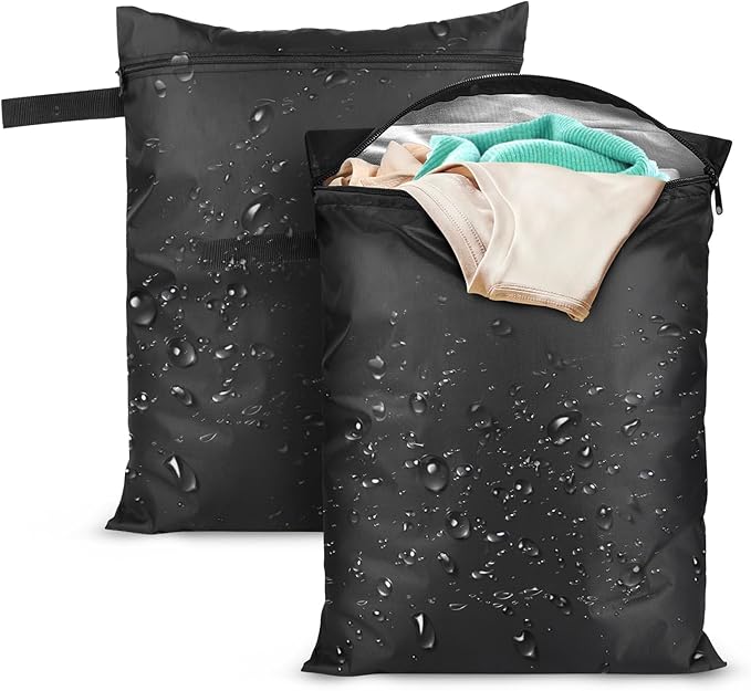 EEEKit 2PCS Wet Clothes Bag, Washable Waterproof Dry Dirty Clothes Bag, Travel Wet Dry Bags with Handle & Zippered, for Swim Gym Yoga Beach, 12x16 in