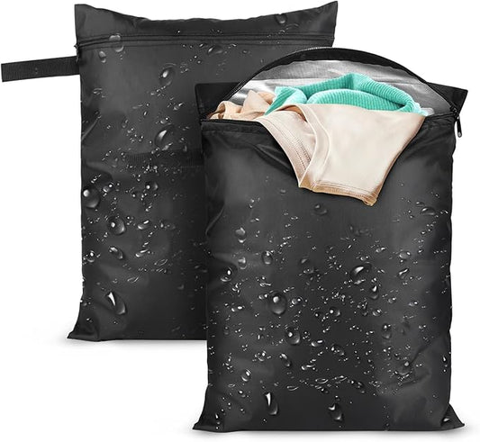 EEEKit 2PCS Wet Clothes Bag, Washable Waterproof Dry Dirty Clothes Bag, Travel Wet Dry Bags with Handle & Zippered, for Swim Gym Yoga Beach, 12x16 in