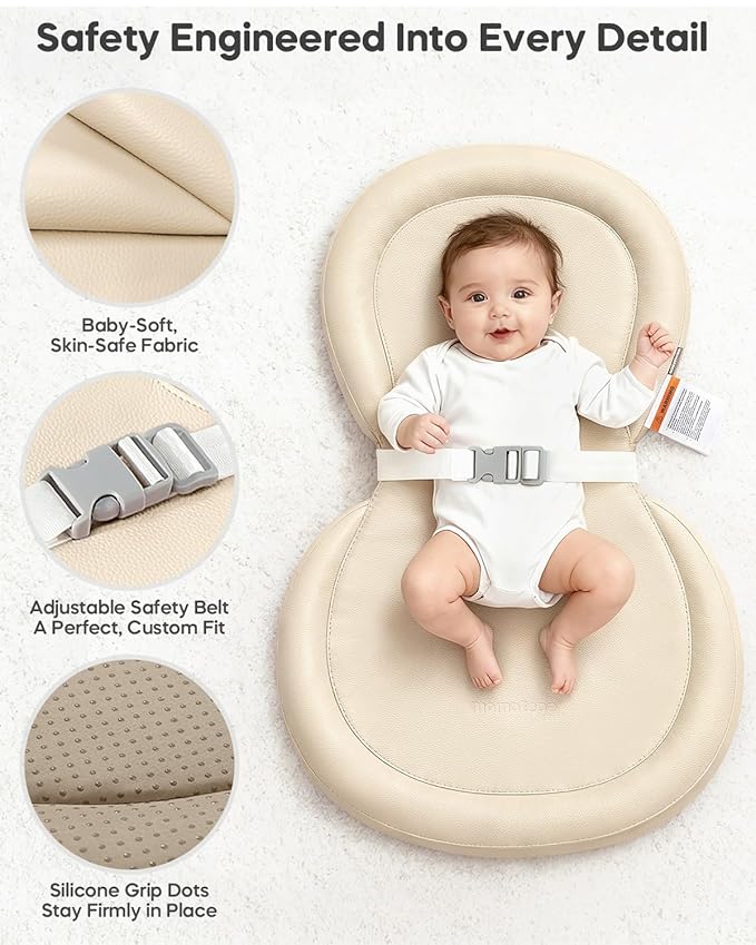 Mamatepe Peanut Baby Changing Pad, Foldable Travel On-the-Go with Non-Slip Base & Safety Belt, Wipeable PU Cushion for Dresser & Changing Table 30"x18", Yellow