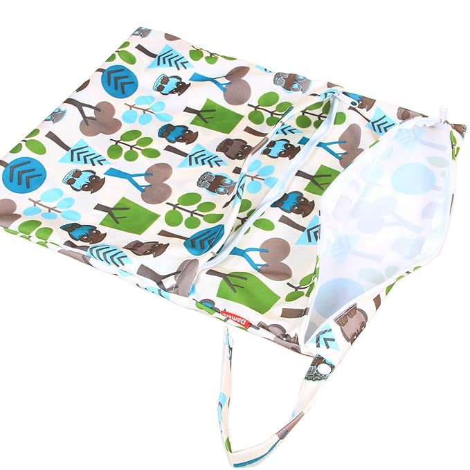 Damero 2pcs Travel Wet and Dry Bag, Reusable Wet Bags Organizer with Two Zippered Pocket for Cloth Diaper, Pumping Parts, Swimsuit and Gym, Green Forest