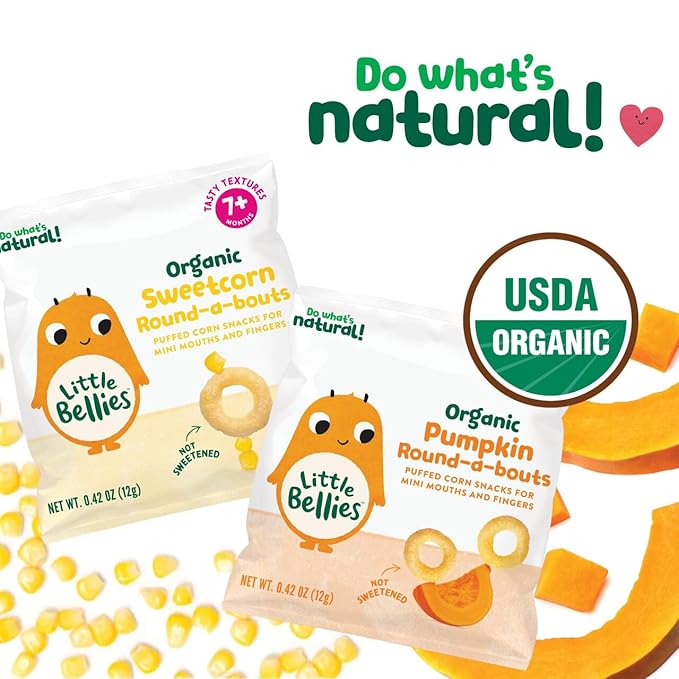 Little Bellies Organic Round-a-Bouts Variety Pack, Sweetcorn & Pumpkin (Pack of 18)