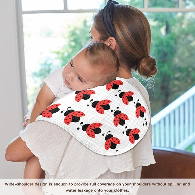vvfelixl Cute Ladybug Pattern Burp Cloths for Baby Boy Girls Baby Washcloths Burp Rags 1 Pack White